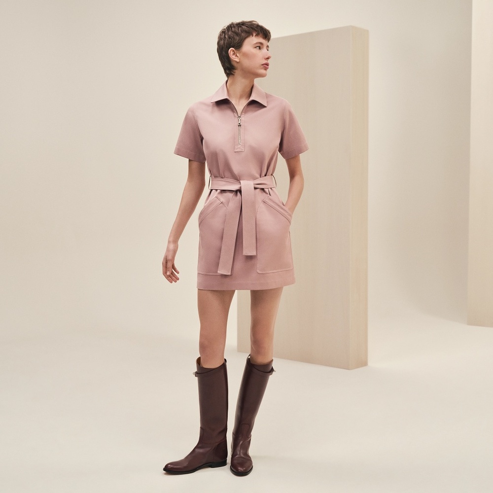 NWT Authentic Hermes Belted Dress (Rose Perle)